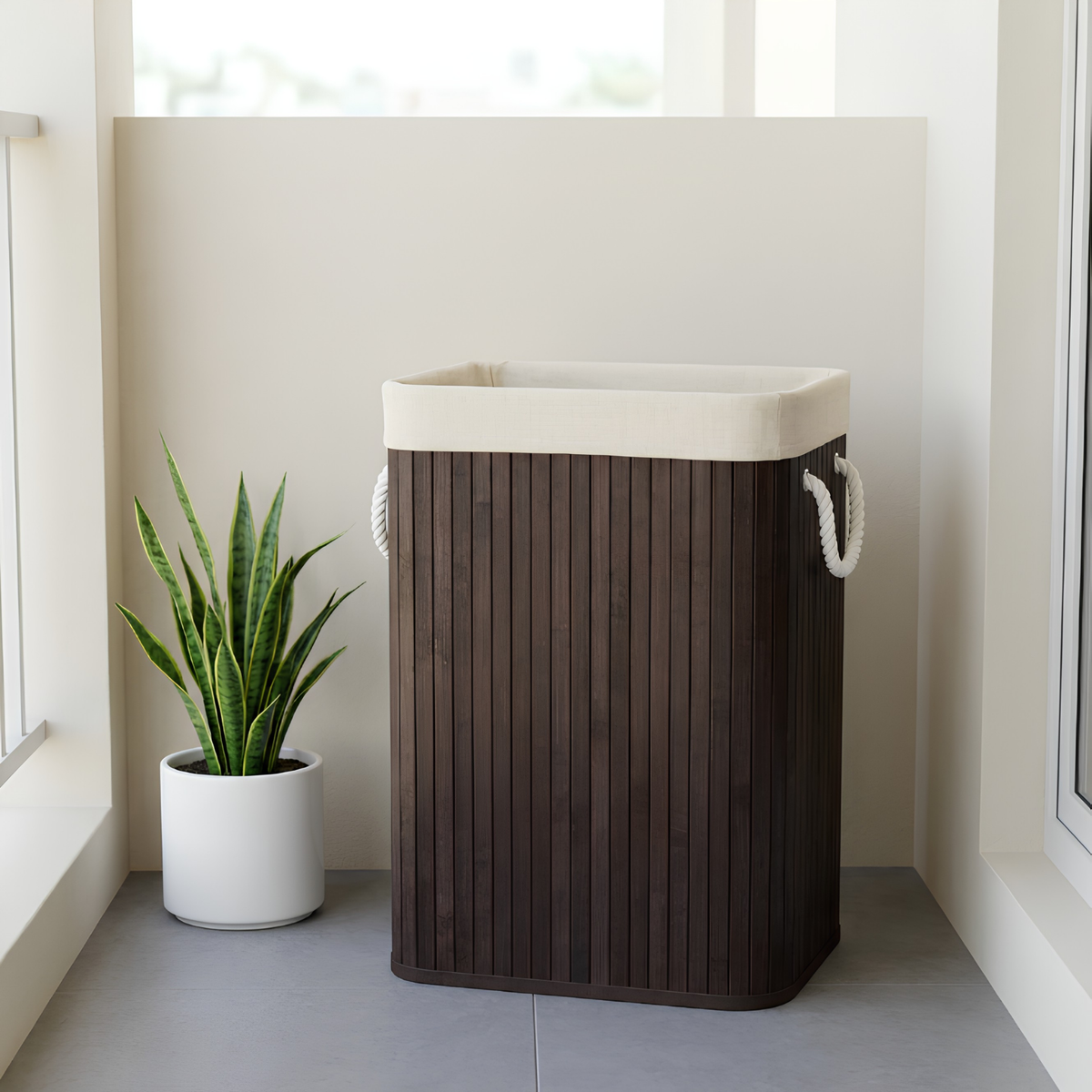 Bamboo Laundry Hamper with Rope