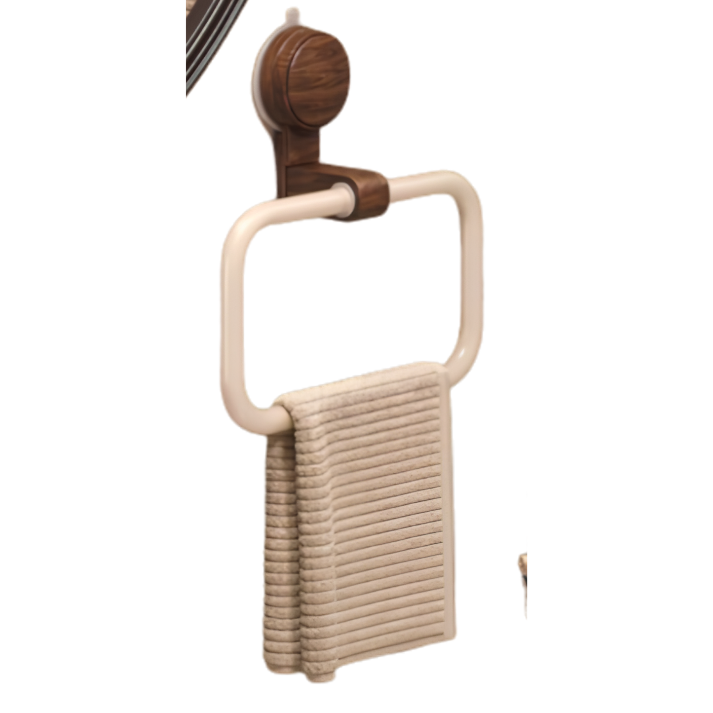 Walnut Suction Cup Towel Ring – No-Drill Bathroom Holder