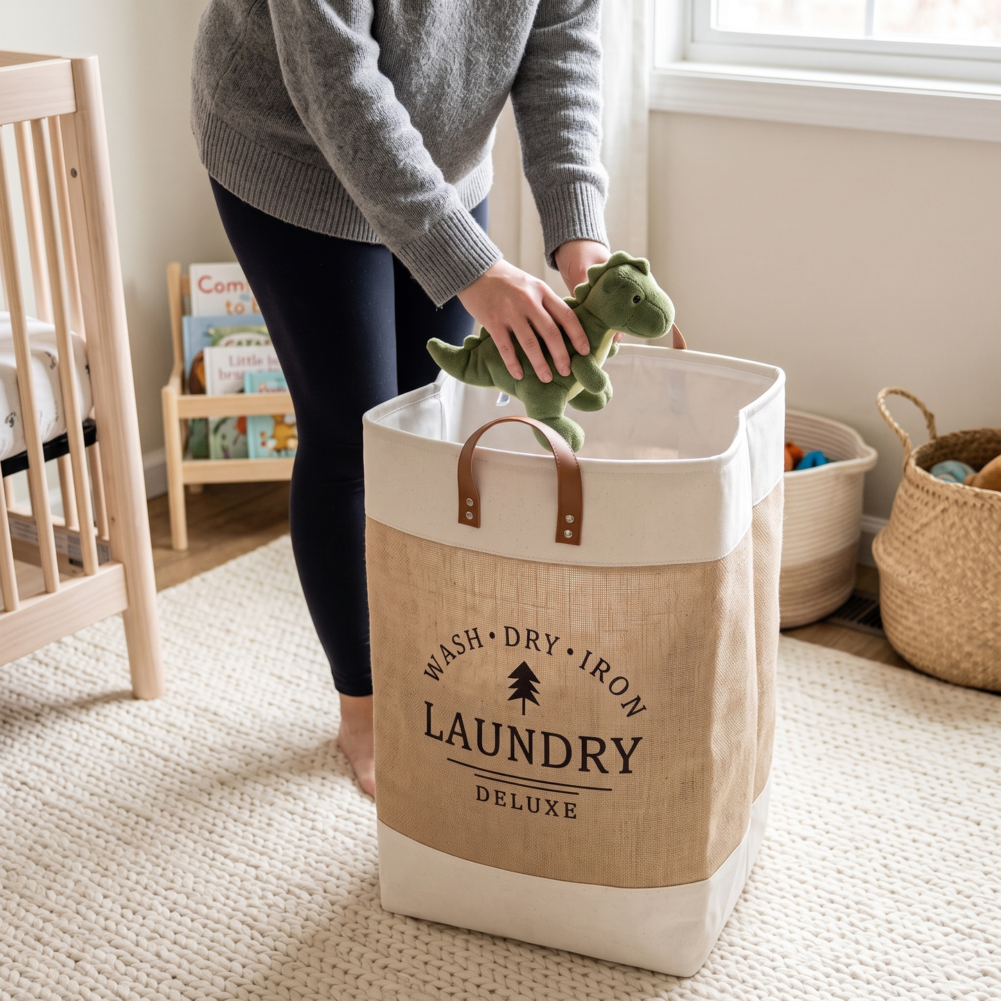 Portable Patchwork Laundry Basket – Cotton Hemp Storage Hamper
