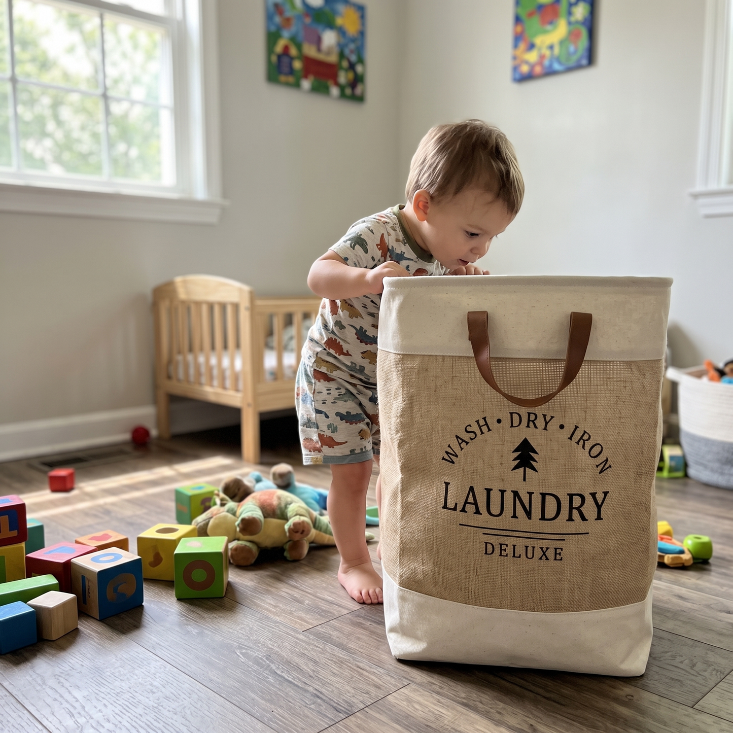 Portable Patchwork Laundry Basket – Cotton Hemp Storage Hamper