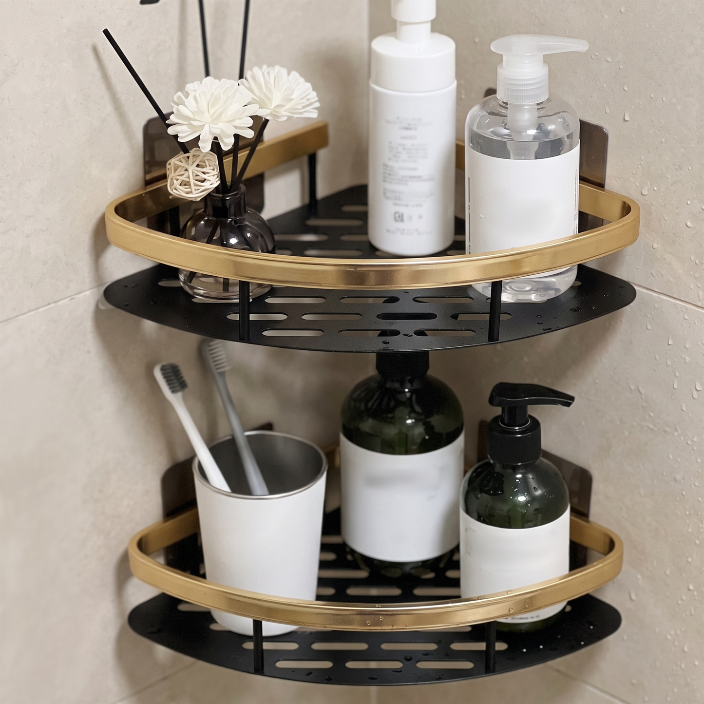 Heavy-Duty Aluminum Corner Shower Basket – Rustproof No-Drill Shelf