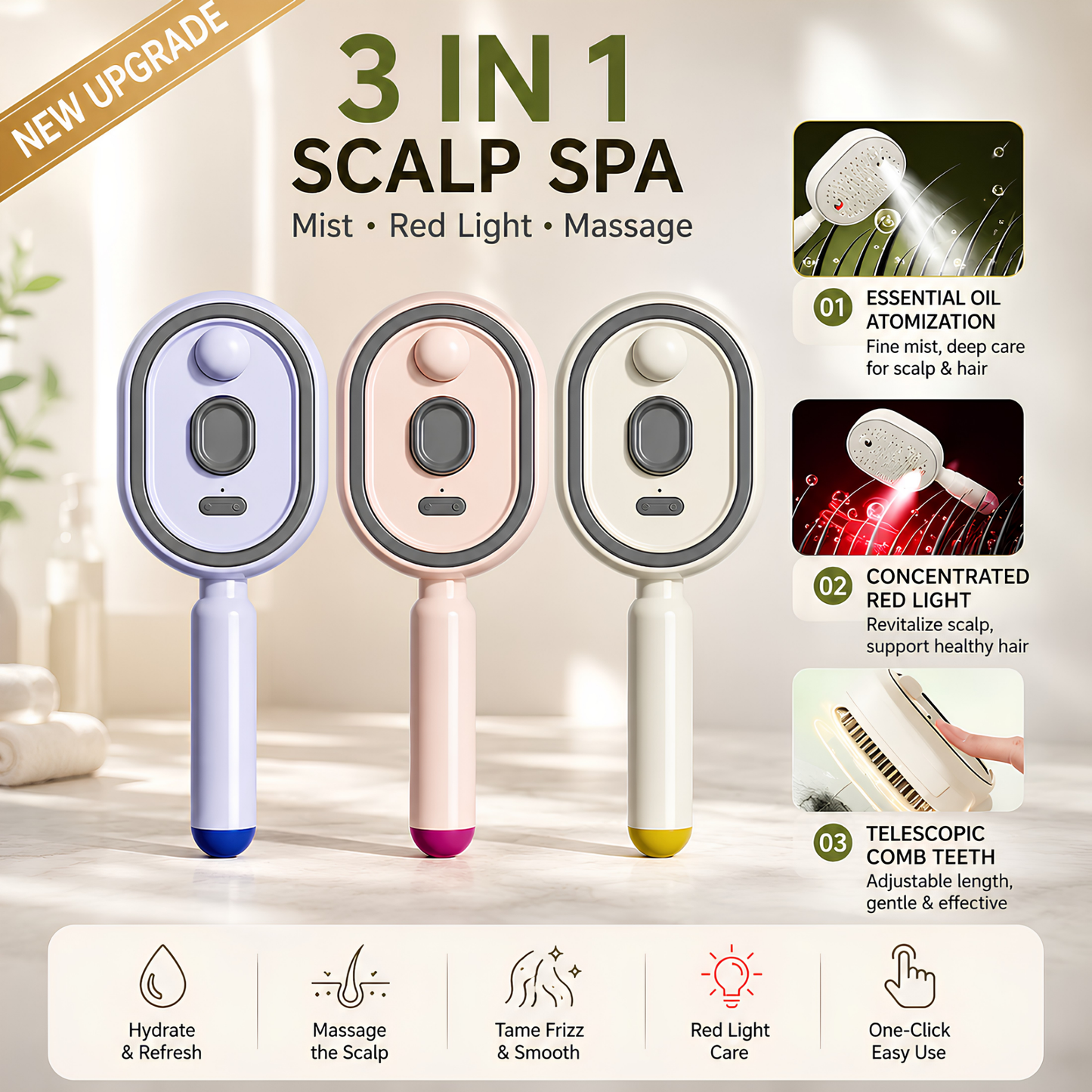 3-in-1 Electric Spray Air Cushion Massage Comb
