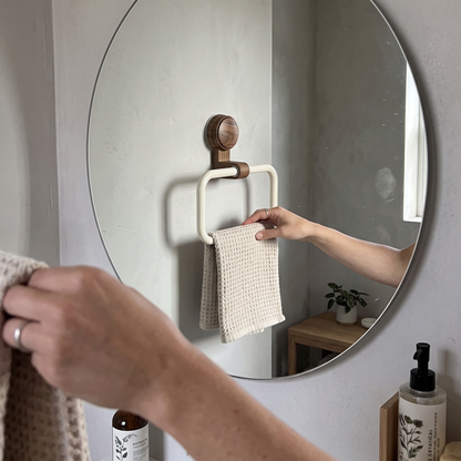 Walnut Suction Cup Towel Ring – No-Drill Bathroom Holder