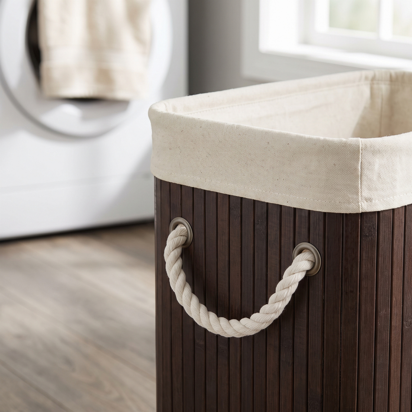 Bamboo Laundry Hamper with Rope
