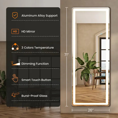 64" x 21" LED Full Length Mirror – 3 Color Lighting