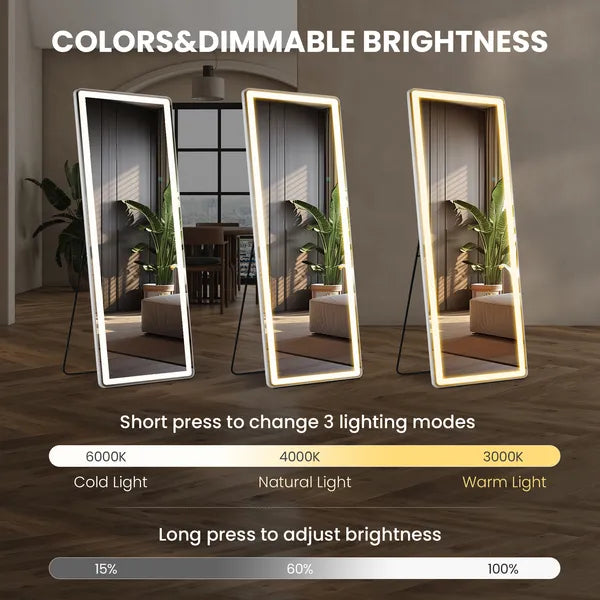 64" x 21" LED Full Length Mirror – 3 Color Lighting