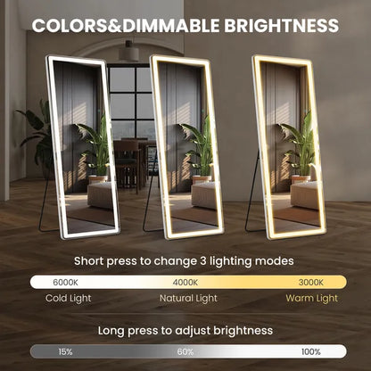 64" x 21" LED Full Length Mirror – 3 Color Lighting
