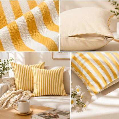 Sunwoven Stripe Bohemian Pillow Cover - Textured Yellow Ticking (20"x20")