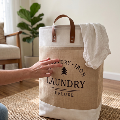 Portable Patchwork Laundry Basket – Cotton Hemp Storage Hamper