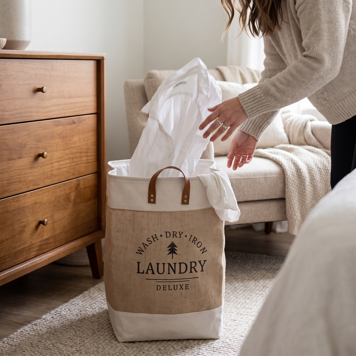 Portable Patchwork Laundry Basket – Cotton Hemp Storage Hamper