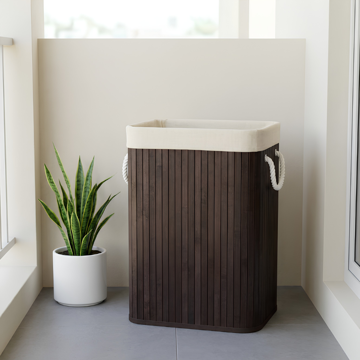 Bamboo Laundry Hamper with Rope