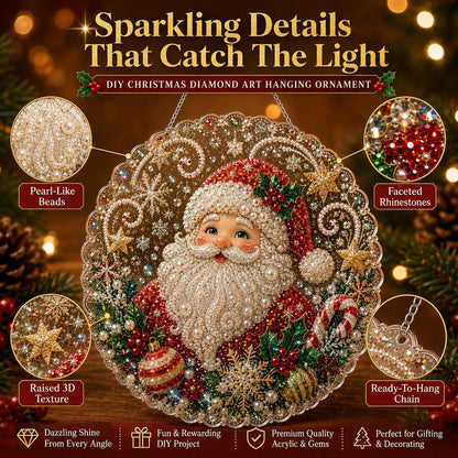 ✨ Christmas Pearl Diamond Art Hanging Ornament Kit | Luxury Flocked Canvas with Scratch-Resistant Non-Fading Pearl Beads DIY Handmade Holiday Hanging Decor 🎅💎