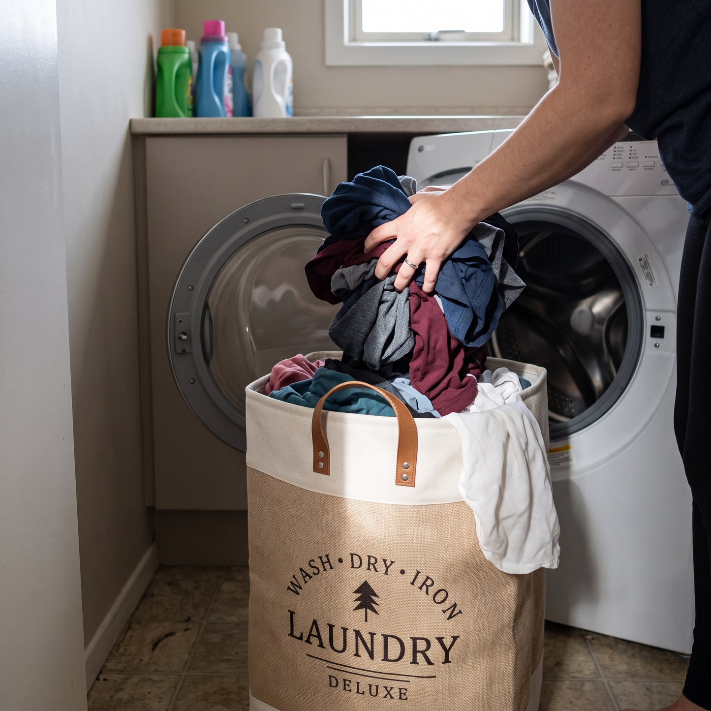 Portable Patchwork Laundry Basket – Cotton Hemp Storage Hamper
