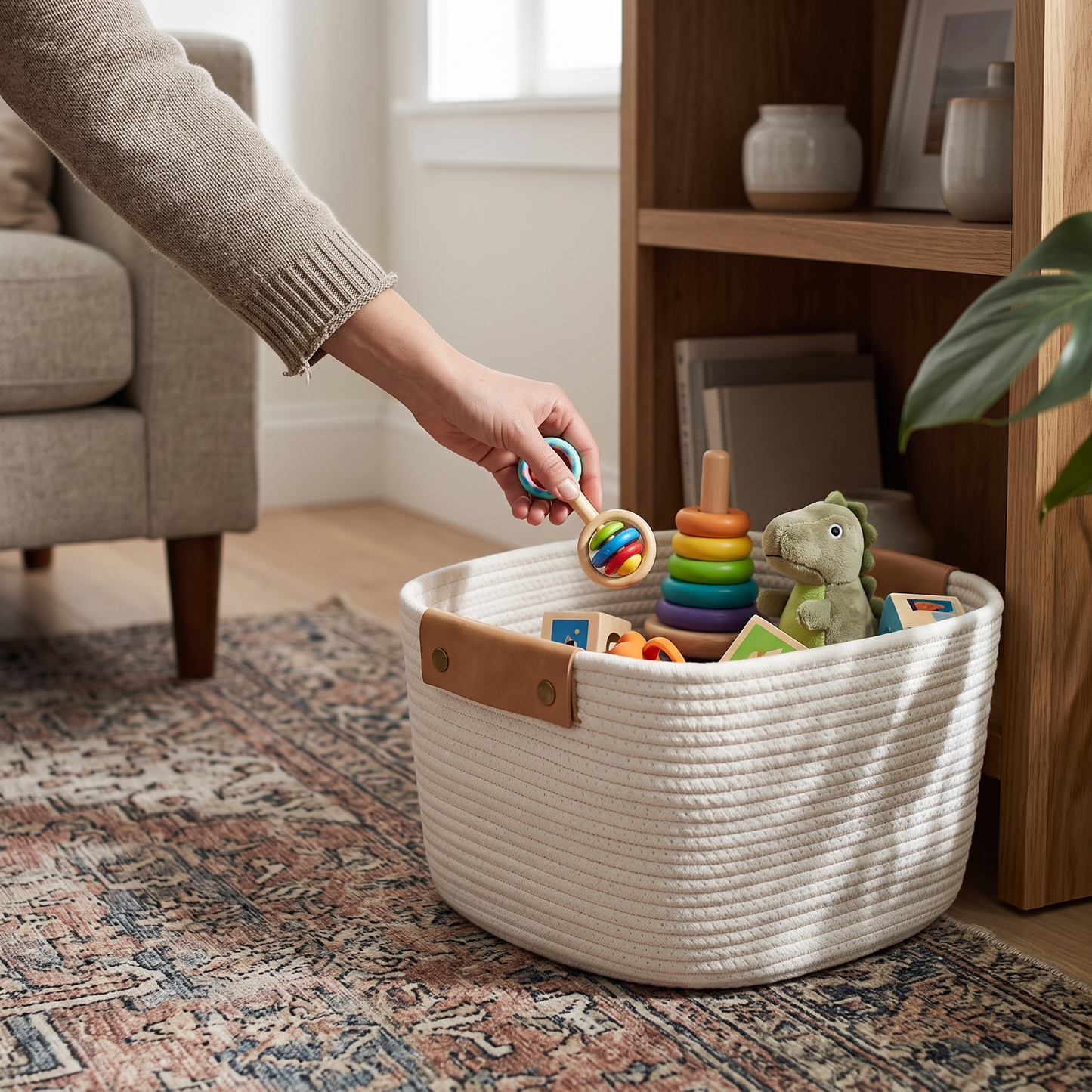 Tapered Cream Rope Basket - 13"