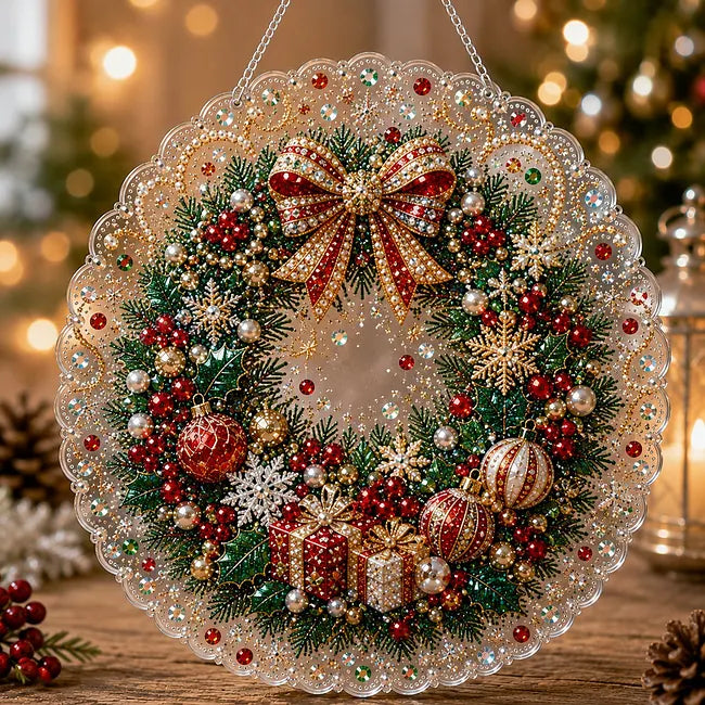 ✨ Christmas Pearl Diamond Art Hanging Ornament Kit | Luxury Flocked Canvas with Scratch-Resistant Non-Fading Pearl Beads DIY Handmade Holiday Hanging Decor 🎅💎