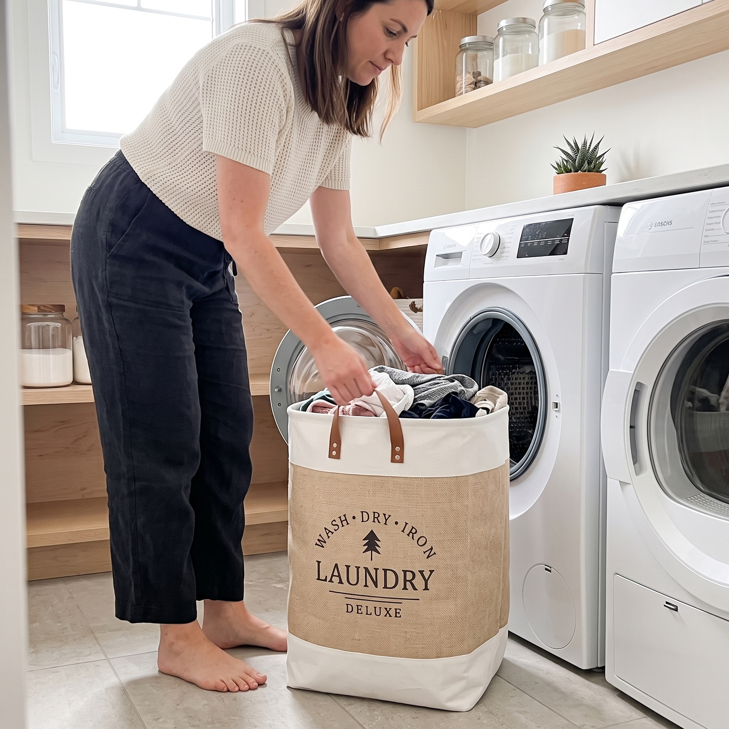 Portable Patchwork Laundry Basket – Cotton Hemp Storage Hamper
