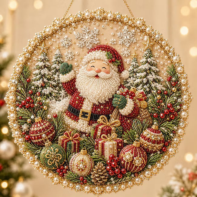 ✨ Four Seasons & Holiday Pearl Art Hanging Wreath Kit | Luxury Flocked Canvas with Scratch-Resistant Non-Fading Pearl Beads DIY Handmade Seasonal Decor 💎