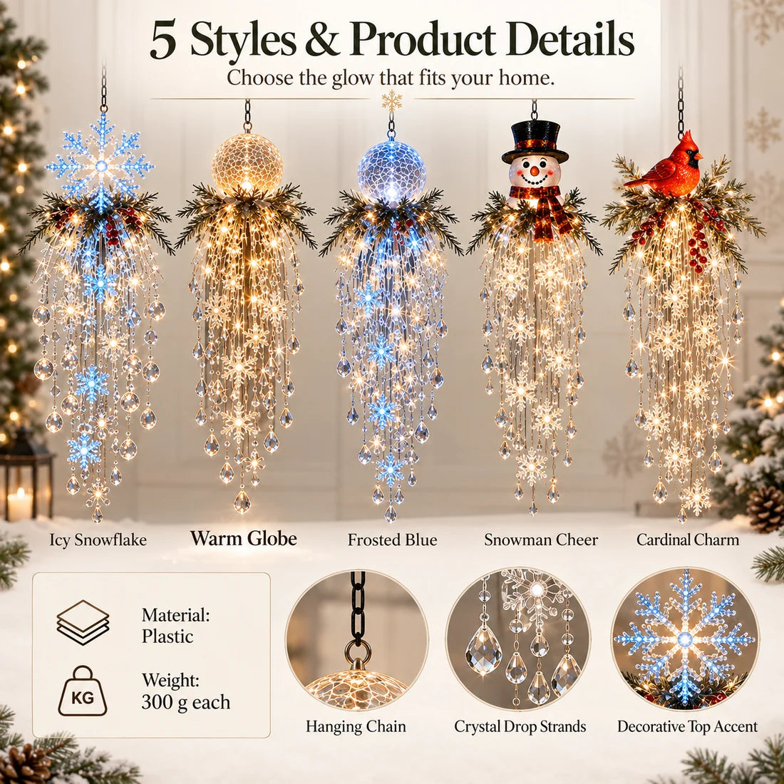 Christmas Hanging Snowflake & Crystal LED Light