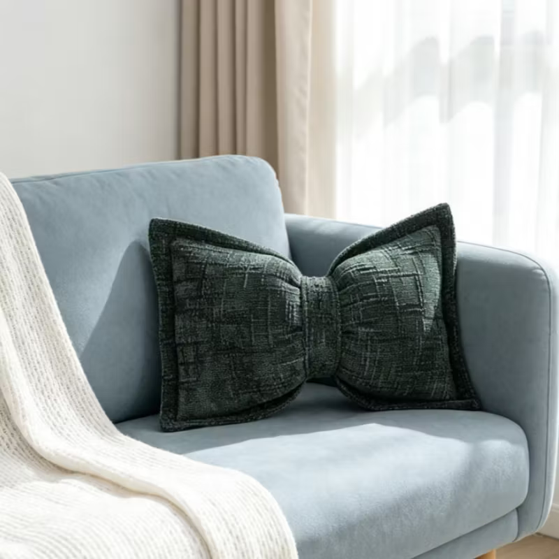 Soft Chenille Bow-Shaped Throw Pillow