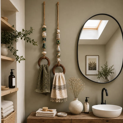 Decorative Beaded Towel Hanger with Wooden Ring