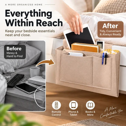 Bexley Bedside Caddy | Multi-Pocket Felt Nightstand Organizer