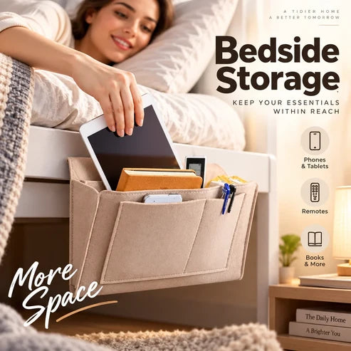 Bexley Bedside Caddy | Multi-Pocket Felt Nightstand Organizer