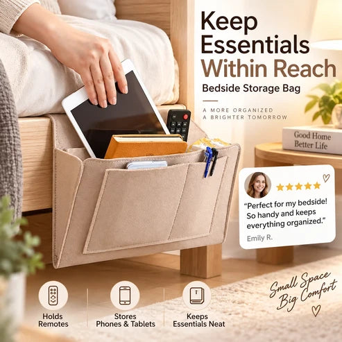 Bexley Bedside Caddy | Multi-Pocket Felt Nightstand Organizer