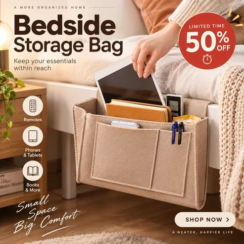 Bexley Bedside Caddy | Multi-Pocket Felt Nightstand Organizer