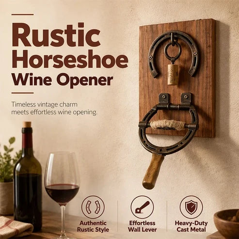 Horsley Wine Bottle Opener | Wall-Mounted Rustic Iron Horseshoe Design