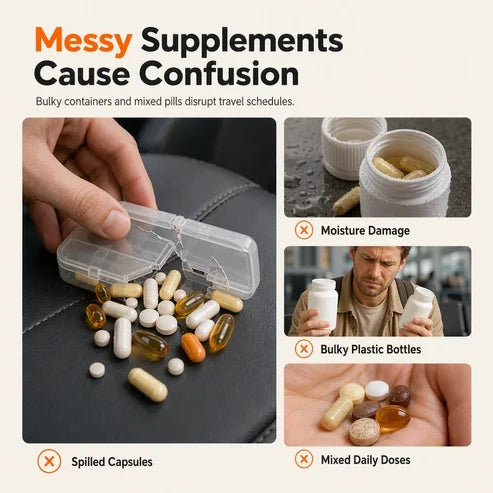 Pavo Pill Organizer | Compact 4-Compartment Travel Pill Case