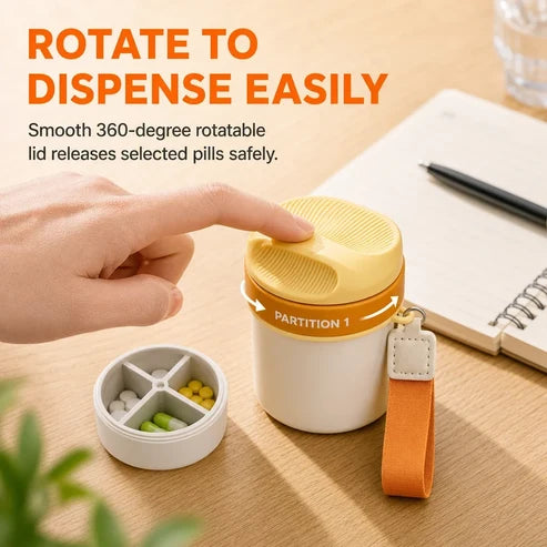 Pavo Pill Organizer | Compact 4-Compartment Travel Pill Case