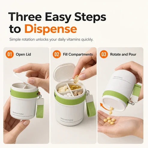 Pavo Pill Organizer | Compact 4-Compartment Travel Pill Case
