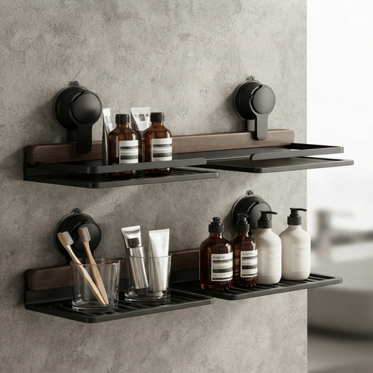 Walnut Suction Cup Bathroom Shelf
