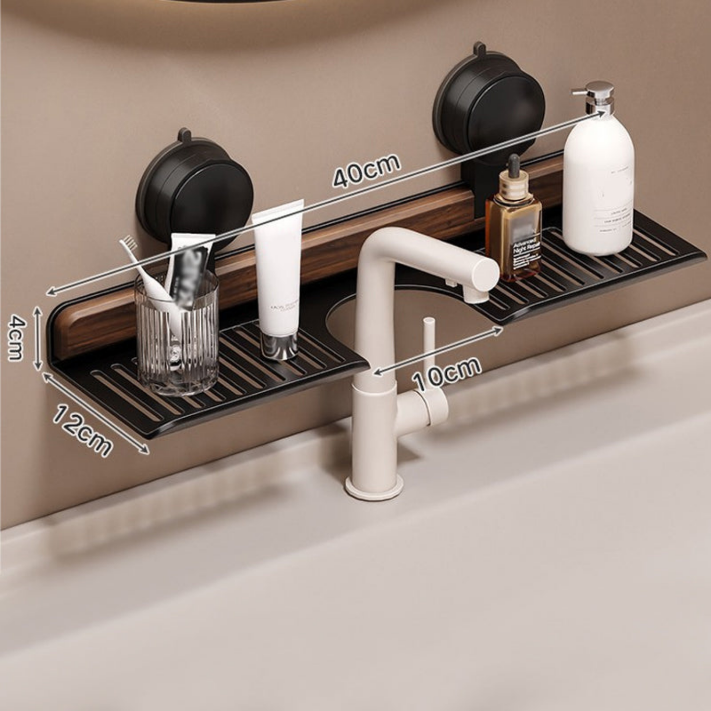 Walnut Suction Cup Bathroom Shelf