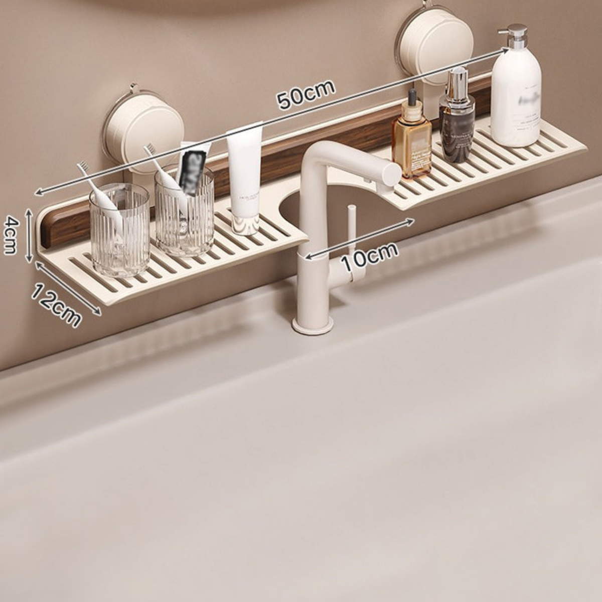 Walnut Suction Cup Bathroom Shelf