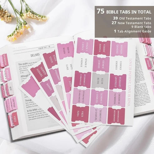 Biblio Bible Tab Set | 75-Piece Laminated Bible Index Tabs, Waterproof, Easy Alignment