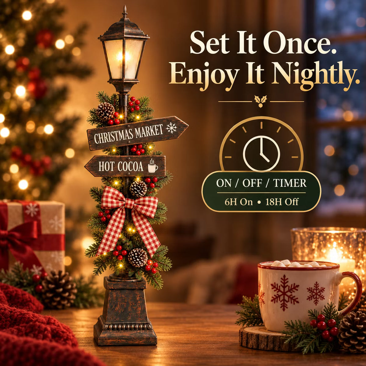 Old Christmas Streetlight – Lighted Tabletop Holiday Decor