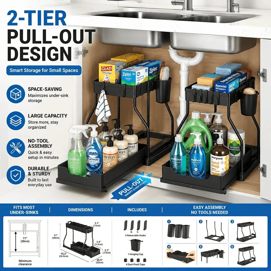 2 Pack Pull Out Under Sink Organizer