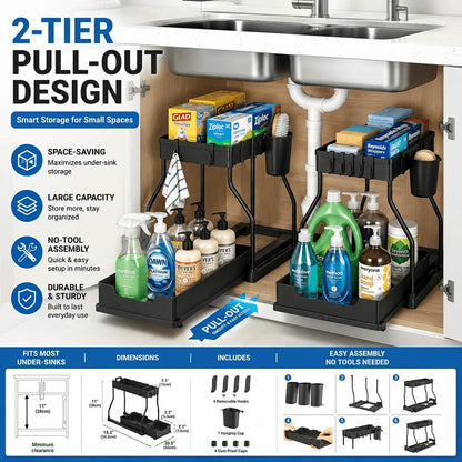 2 Pack Pull Out Under Sink Organizer