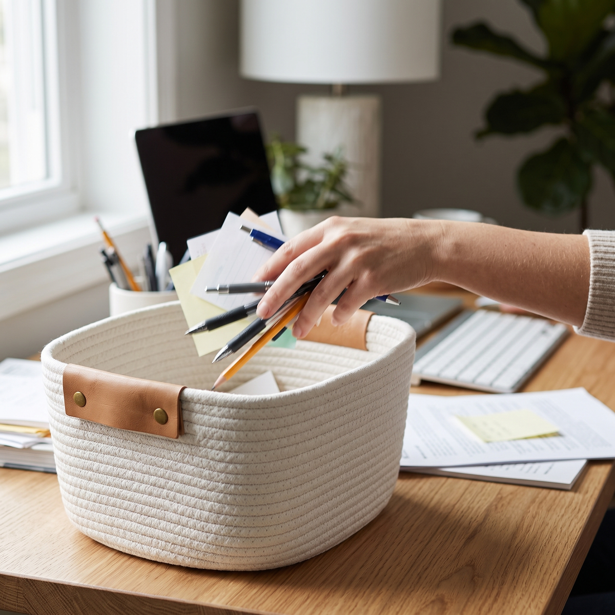 Tapered Cream Rope Basket - 13"