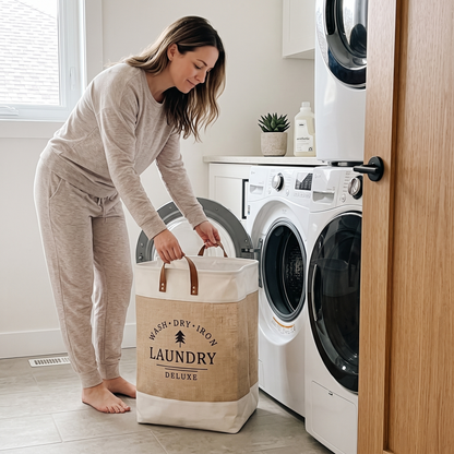 Portable Patchwork Laundry Basket – Cotton Hemp Storage Hamper