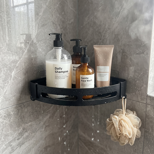Modern Curved Corner Shower Caddy – No-Drill Adhesive Storage Set