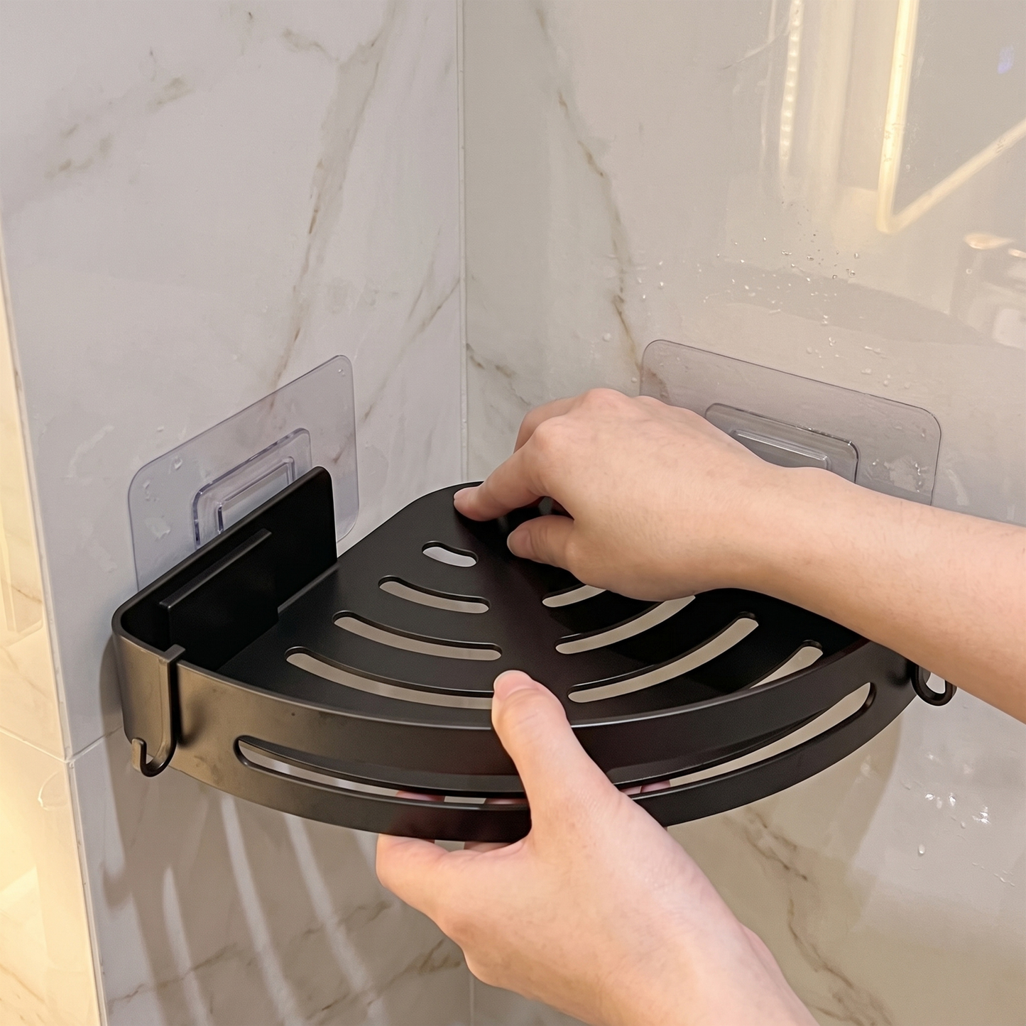 Modern Curved Corner Shower Caddy – No-Drill Adhesive Storage Set
