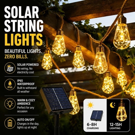 Solar Hemp Rope String Lights