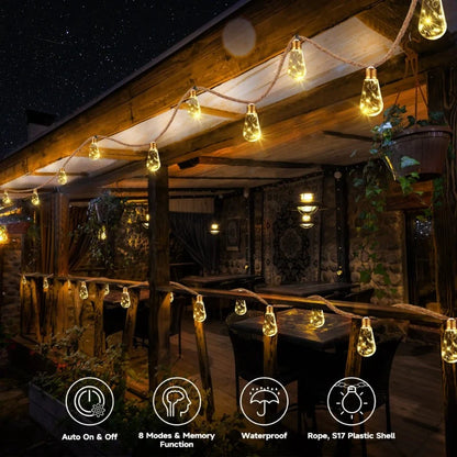 Solar Hemp Rope String Lights