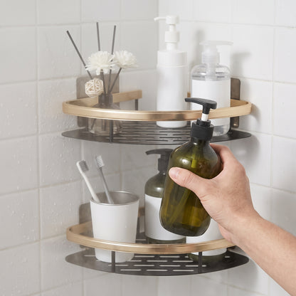 Aluminum Floating Shower Shelf – No-Drill Wall Storage (Black, Silver, Gold)