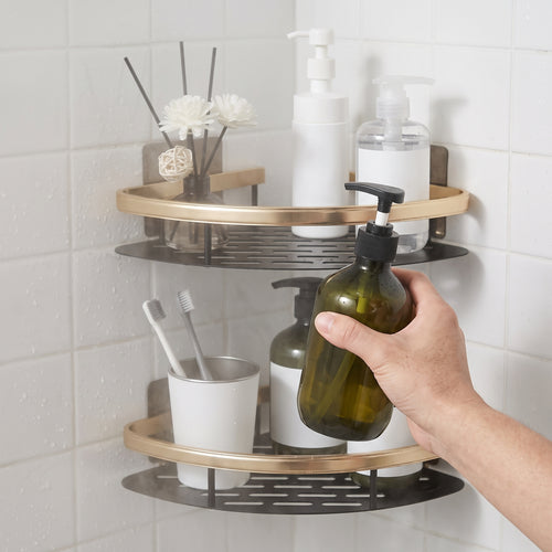 Aluminum Floating Shower Shelf – No-Drill Wall Storage (Black, Silver, Gold)