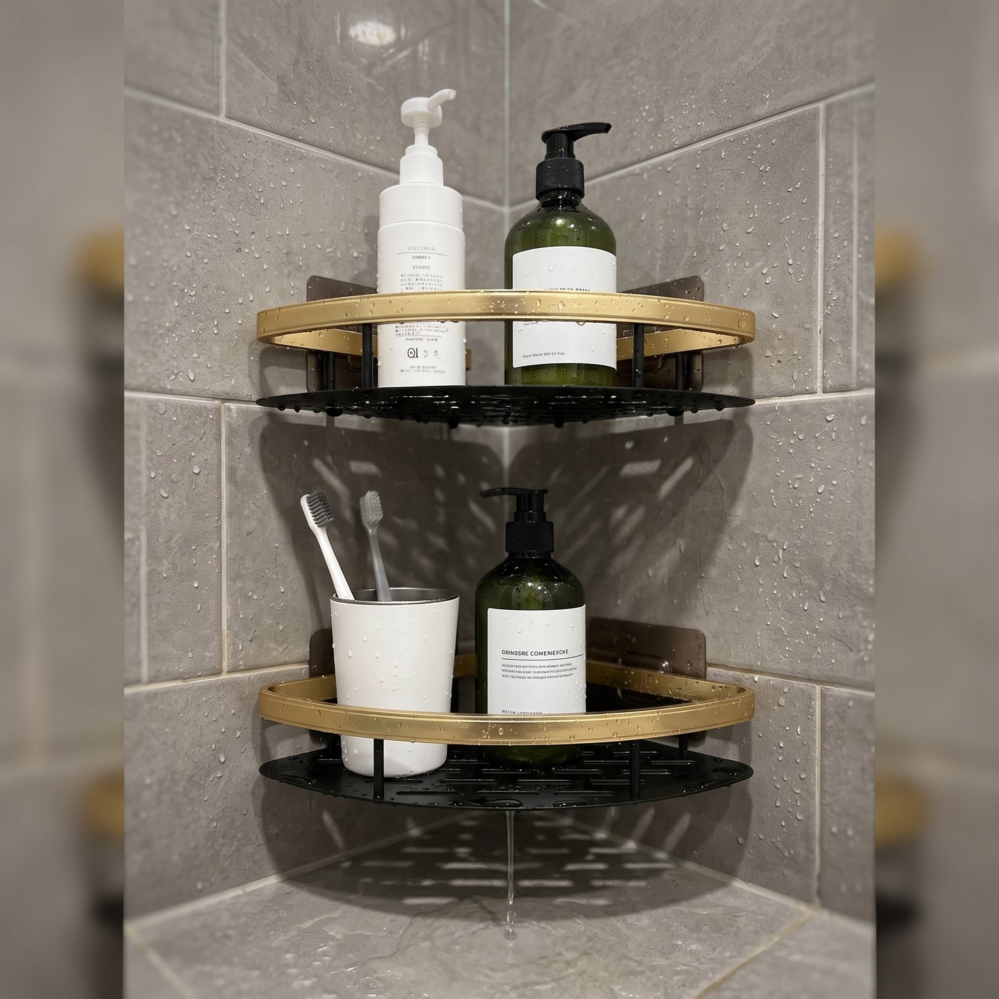 Aluminum Floating Shower Shelf – No-Drill Wall Storage (Black, Silver, Gold)