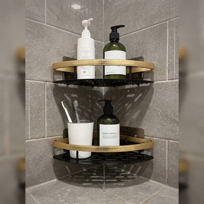 Aluminum Floating Shower Shelf – No-Drill Wall Storage (Black, Silver, Gold)