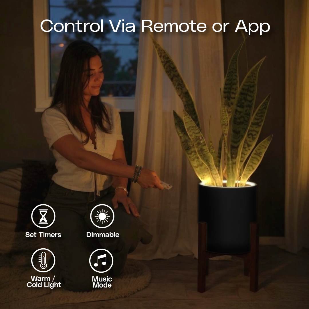 Aura | Medium Round LED Planter - Luna White